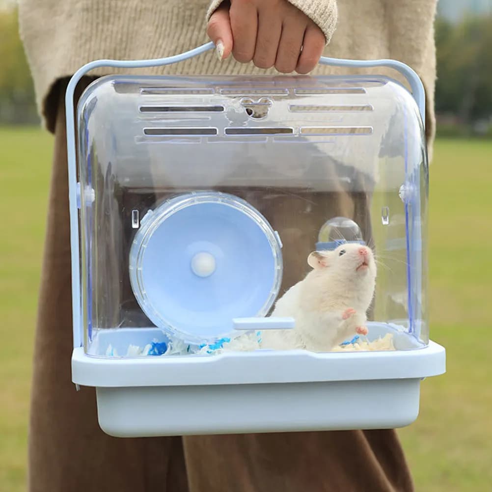 Trasportino per Criceti, Gabbia Portatile in Plastica, Scatola da Viaggio per Piccoli Animali, Accessorio per Animali Domestici da Esterno, Trasportino Traspirante e Sicuro