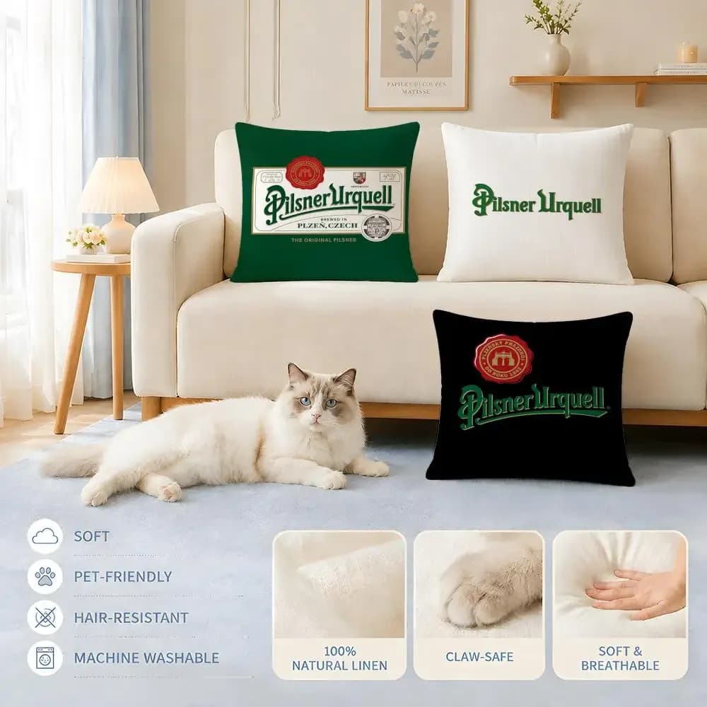 Fodere per cuscini per divano, adatte a gatti e cani, con logo del marchio Pilsner Urquell, federe decorative per sedie 45x45 40x40