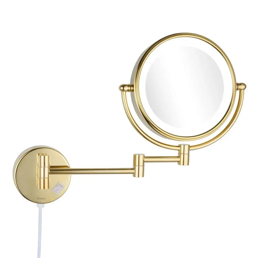 Specchio da parete per trucco da 8 pollici con illuminazione a LED, specchio girevole a 360° a doppia faccia con ingrandimento 10X per bagno e camera da letto