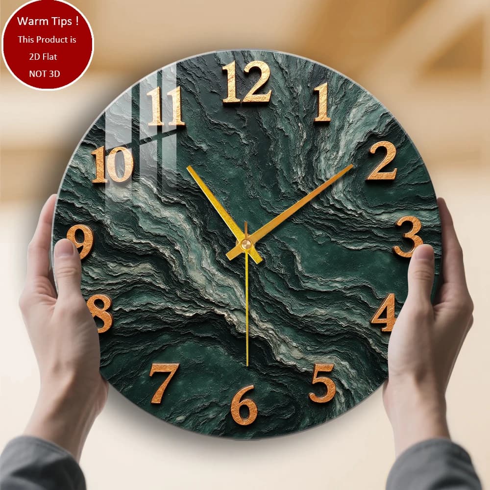 Tempered Glass Wall Clock with Green Corrugated Pattern Suitable for home room wall decoration or table display anywhere