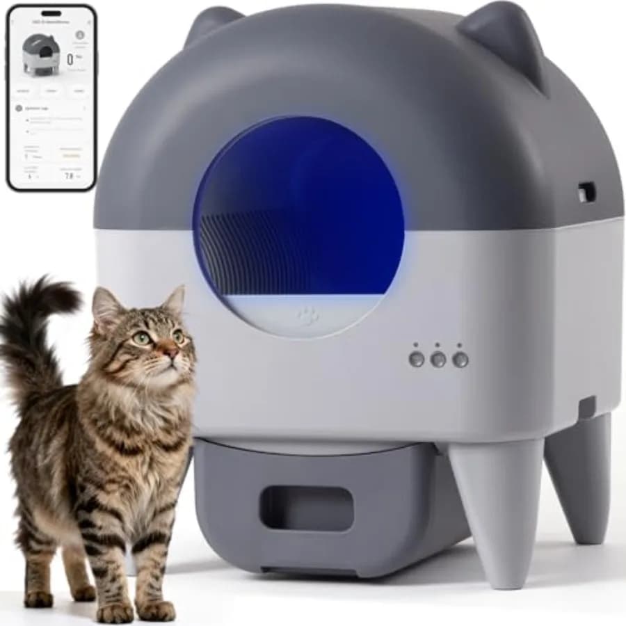 Lettiera Automatica Extra Large per Gatti Multipli con Controllo Tramite App, Silenziosa, Sensori di Sicurezza, Tappetino Anti-Traccia, Anti-Odore