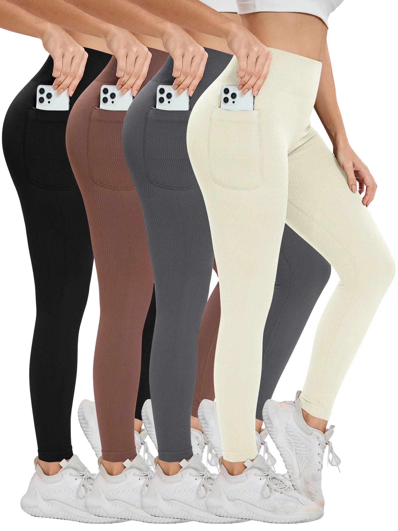 Leggings sportivi filettati in tinta unita da donna Pantaloni da yoga transfrontalieri senza cuciture Pantaloni fitness a vita alta Abbigliamento da yoga con tasca