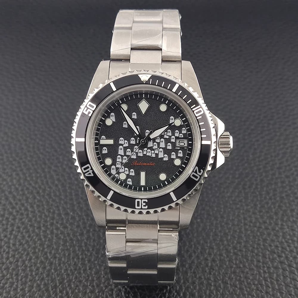 Orologio da uomo 40mm NH35, verde luminoso, vetro zaffiro, acciaio inossidabile, impermeabile 100M, movimento automatico meccanico NH35