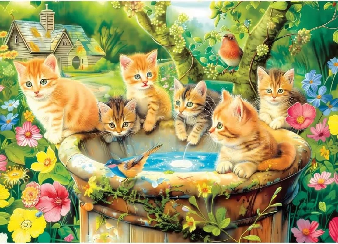 Puzzle per adulti Simpatici gattini in giardino 1000/500/300/120 pezzi Puzzle paesaggistico Regalo di compleanno Arredamento della stanza Giocattolo di intrattenimento