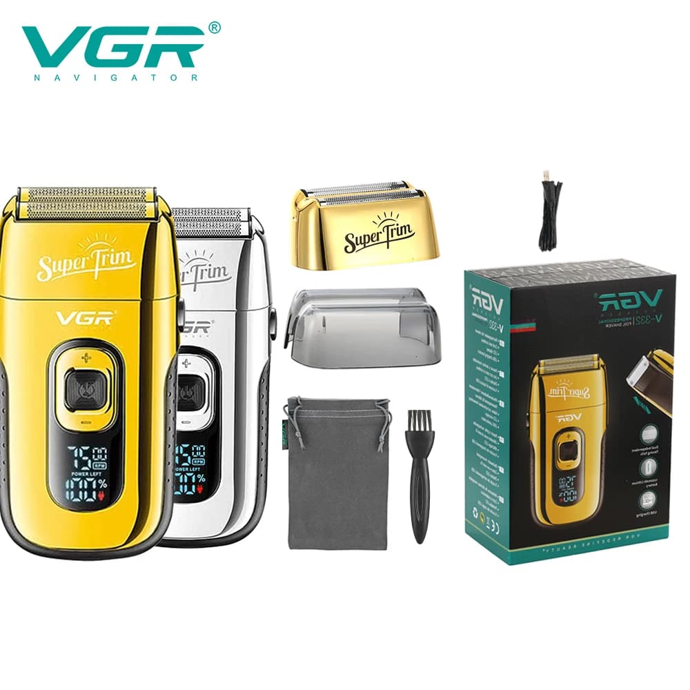 VGR 332 Razor Face With Blade Haircut Professional Golden Electric Shaving Machine Rechargeable Safety Shaving Machine For Men