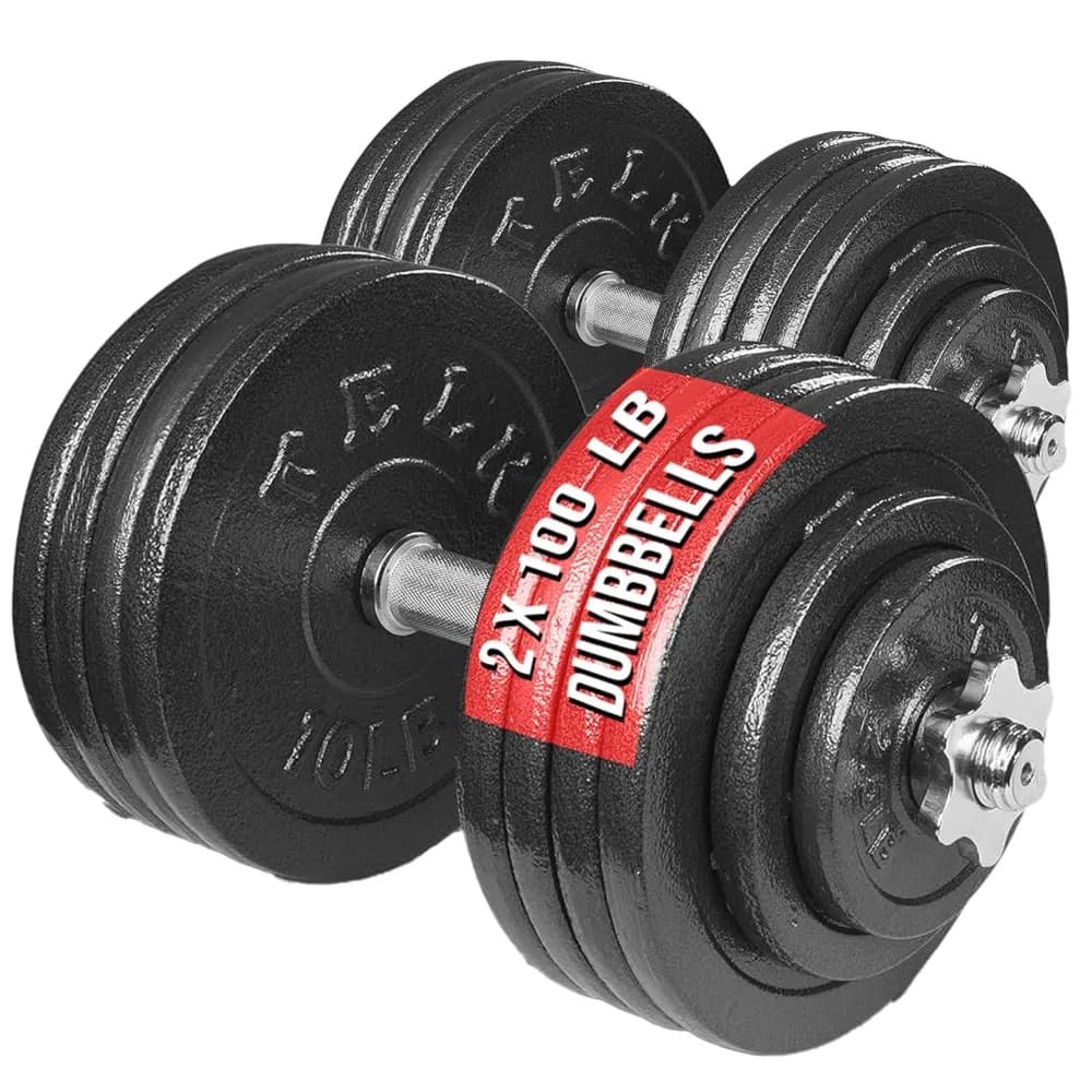 Adjustable dumbbell set – Home gym weight set with glazed cast iron plates – Space saving free weights, customizable