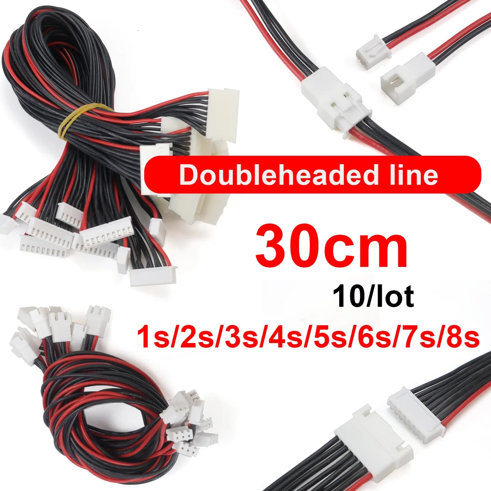 10Pcs JST-XH 1S-8S 22AWG Balance Charger Extension Cable Silicone Wire 30cm Lead Cord Plug for RC Lipo Battery Charger Drone
