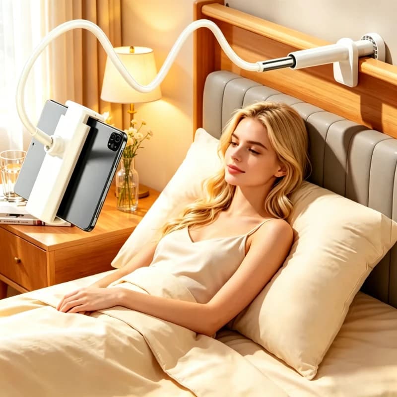 70CM Cantilever Flexible Phone Tablet Stand, Long Arm Bedside Desktop Lazy Holder, Sturdy Clamp Bracket Compatible with Mobile