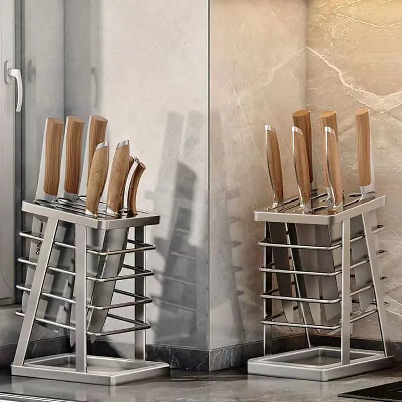 Supporto per coltelli stabile in acciaio inossidabile metallo 7 Slot Chef Kitchen Knife Rack da tavolo ristorante Home portacoltelli Storage Organizer