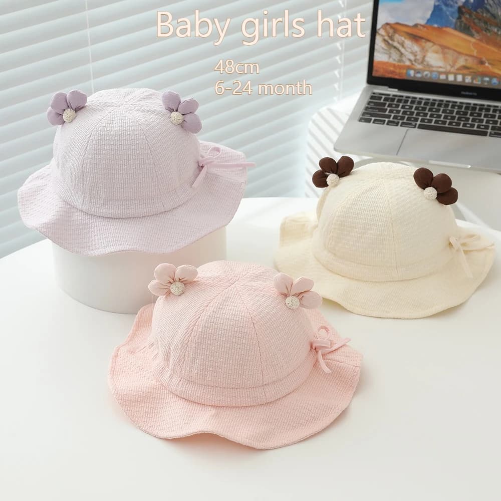 Sun Hat for Girls 48cm 6-24 Months, Baby Fisherman's Hat, Adjustable, Foldable, for Kids, Beach Summer Copricapo