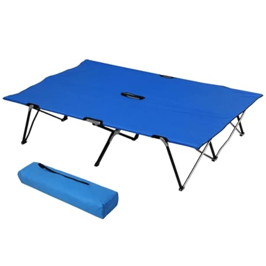 Foldable camping cot for 2 persons, extra wide 50 inches, outdoor laptop, with carrying bag, raised bed for camping and beach