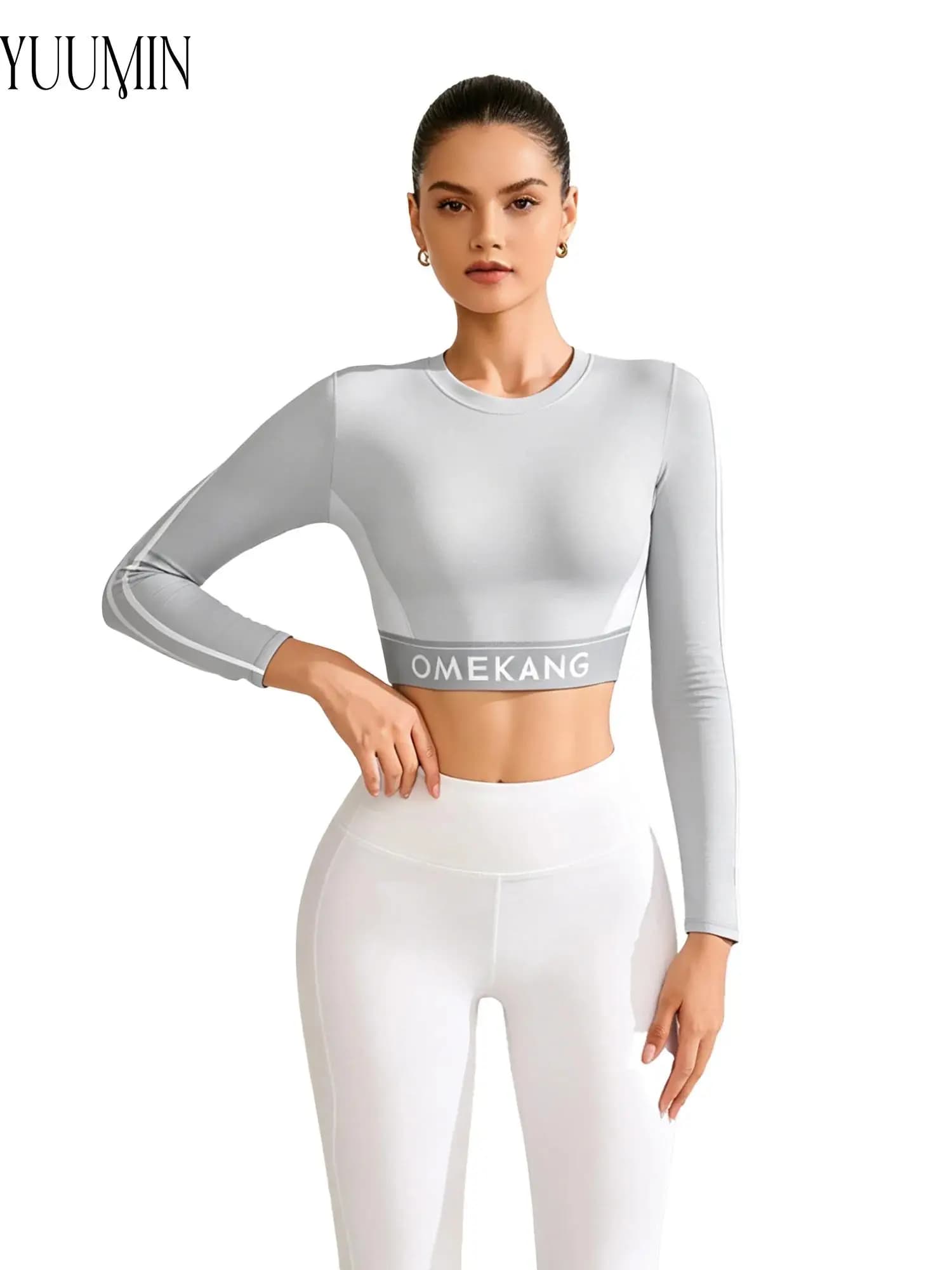 Women's Yoga Crop Top Sleeve Long Yoga Suit Fitness Sportswear Quick Dry for Yoga Running Pilates Gym Summer Active