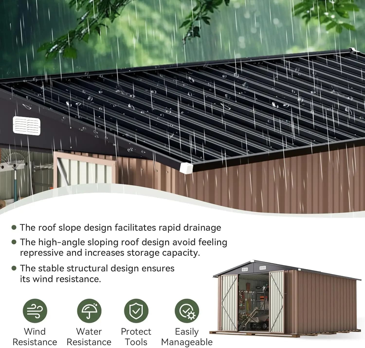 12 x 10FT Outdoor Storage Shed with Double Hinged Large Door, Brown | Metal Sheds Outdoor Storage for Garden Utility, Custom