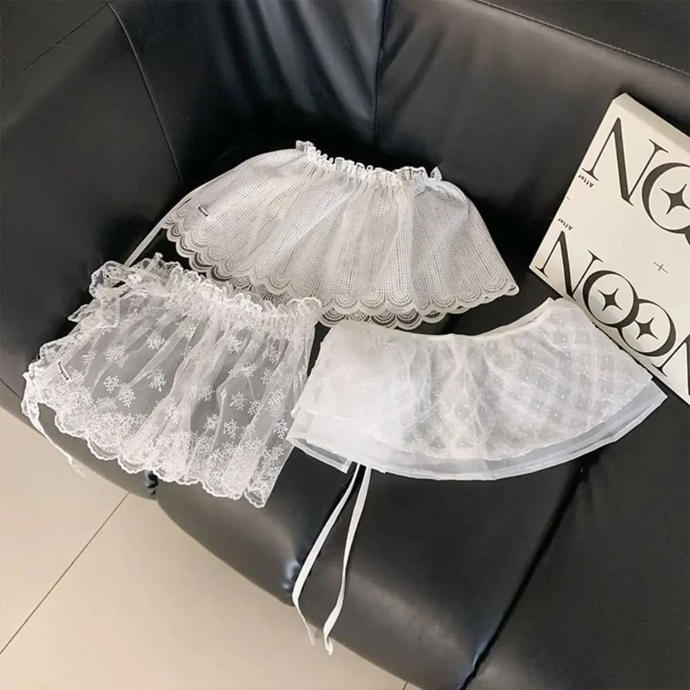 Sweet Balletcore White Lace Fart Curtain Ballet Style Korean Style Ruffle Short Skirts Stacked Elastic Mini Lace Skirts Girl
