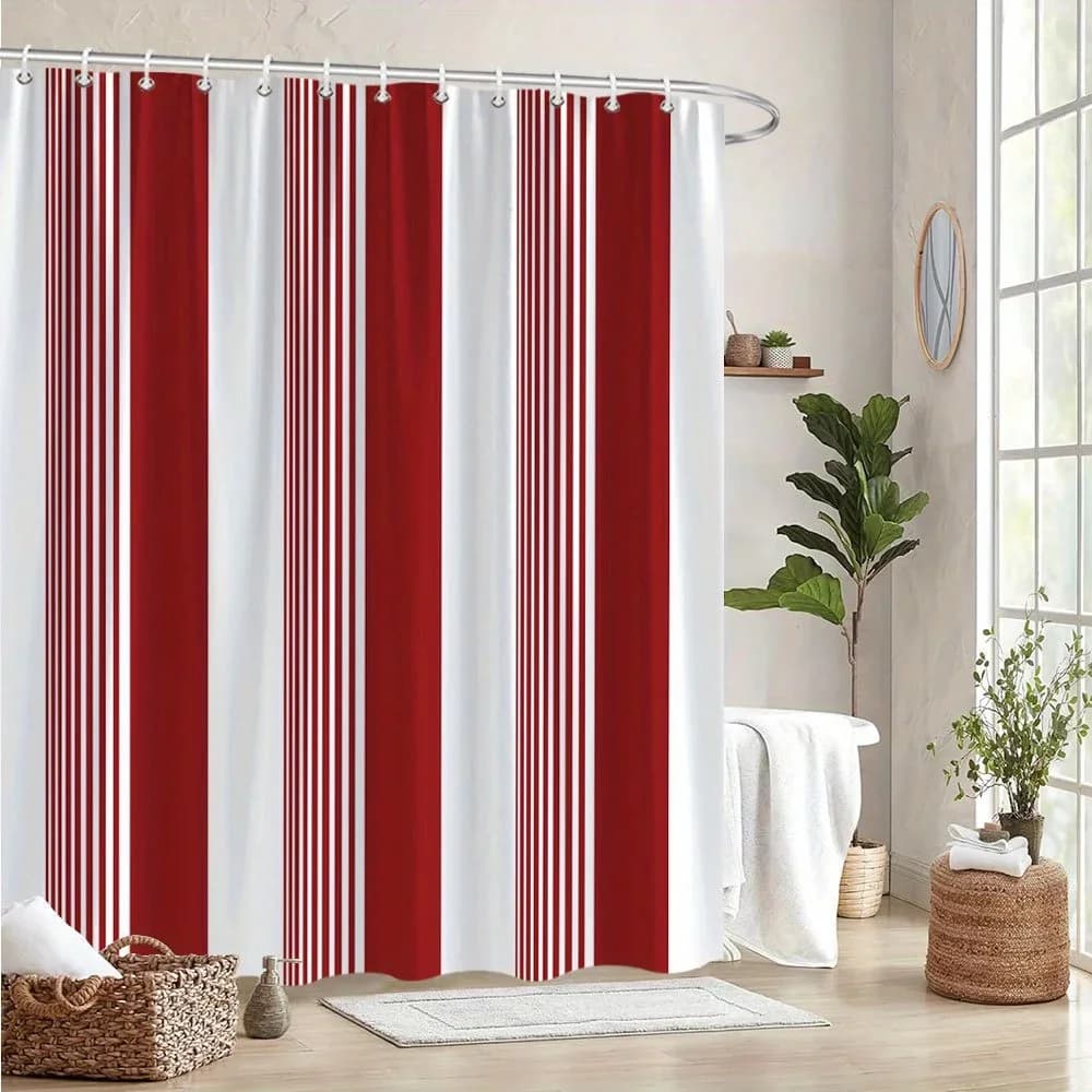 Tenda a strisce verticali rosse e bianche: design minimalista, moderno, lavabile in lavatrice, 12 ganci, accessorio da bagno moderno