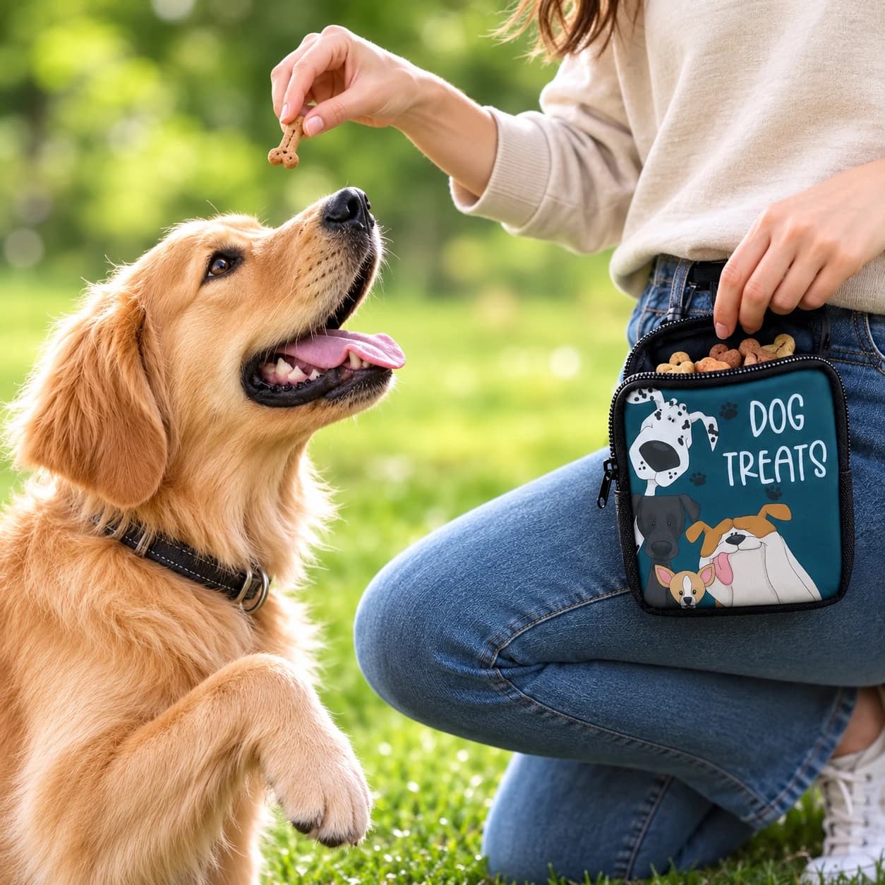 Dog Treat Pouch Training Bag Portable Pet Snack Bag with Clip Zipper for Dog Training Walking Outdoor Rewards