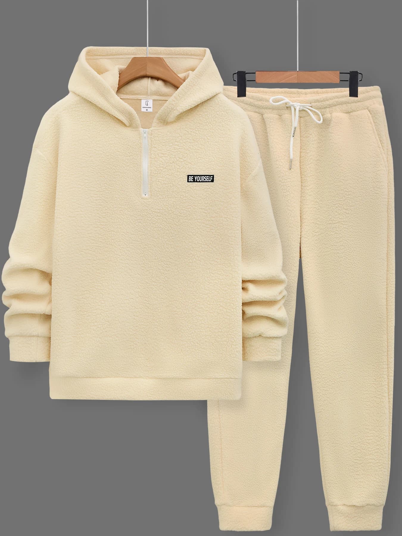 Set Loungewear in Pile Teddy for Men, Autumn Winter, Half Zip sweatshirt and Jogger pants with Coulisse, 2 Pieces