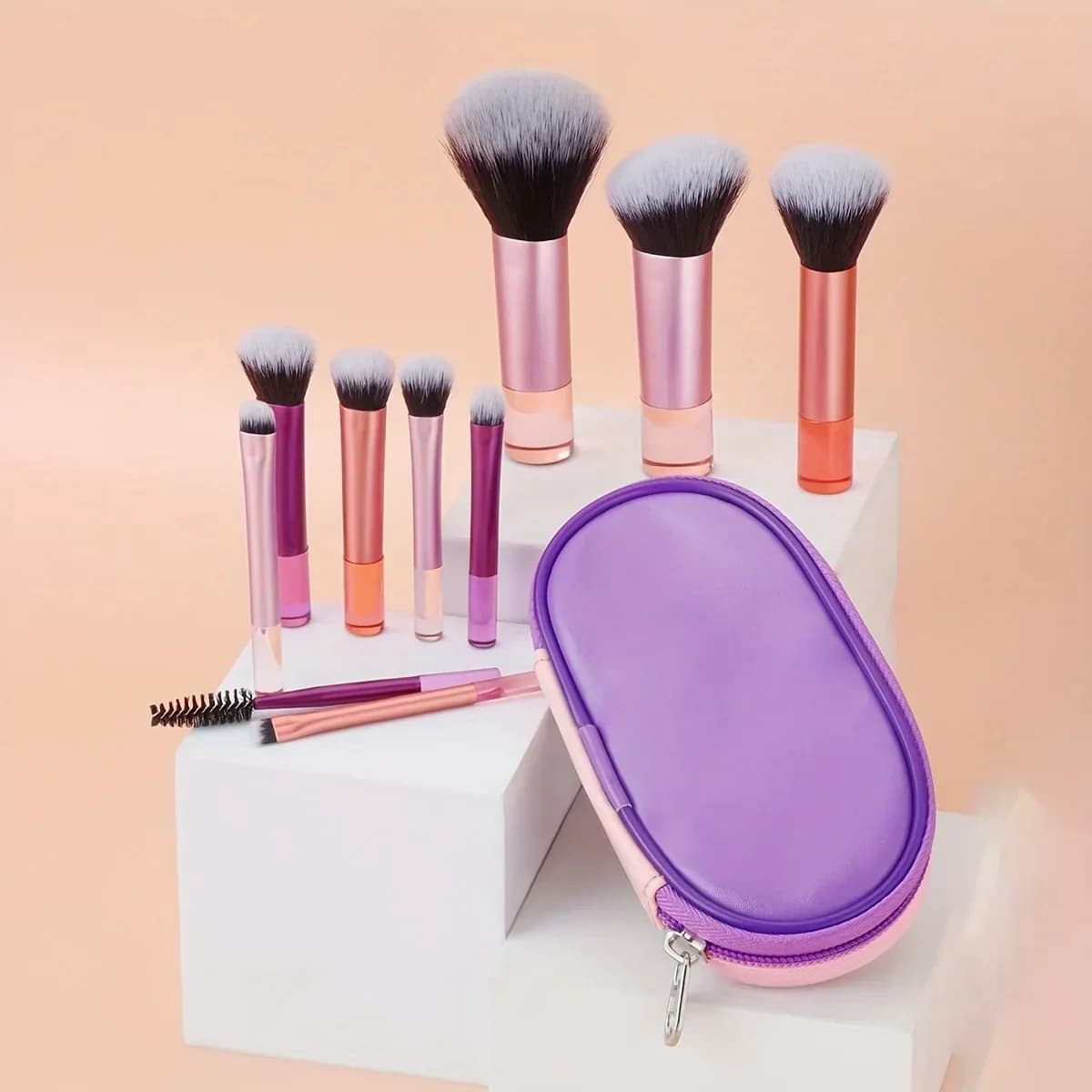 Set of 10 Mini Professional Makeup Brushes: for Cypria, Umbrella, Fondotinta, Blush, Corrector and Beauty Tools