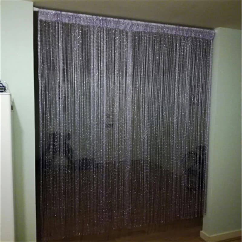 200x95CM soggiorno tenda stringa nappa lucida linea argento tenda mantovana tinta unita forniture per la decorazione della finestra di casa