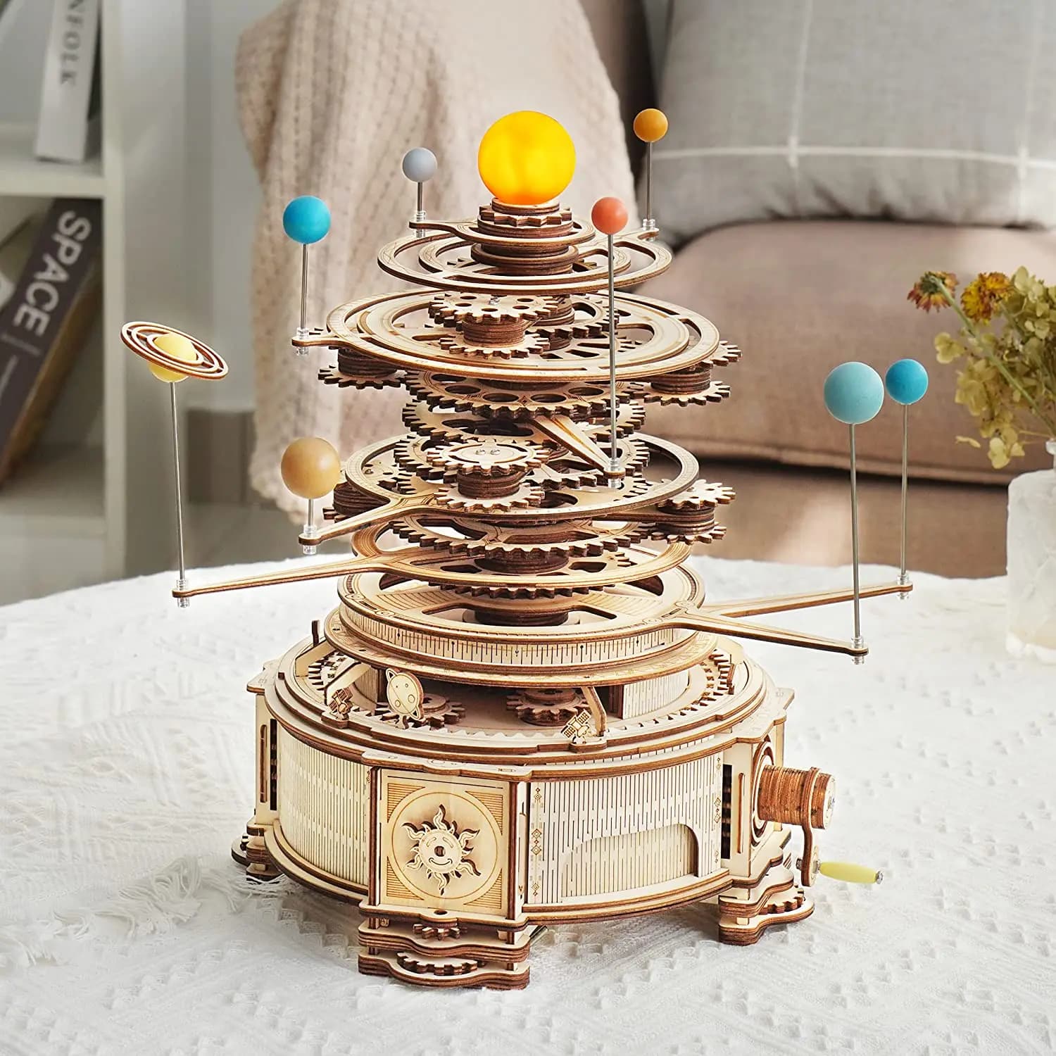 ROKR Puzzle 3D in Legno del Sistema Solare - Modello di Planetario Meccanico, Pianeti Rotanti, Sole Illuminato, Kit Fai-da-Te per Adulti