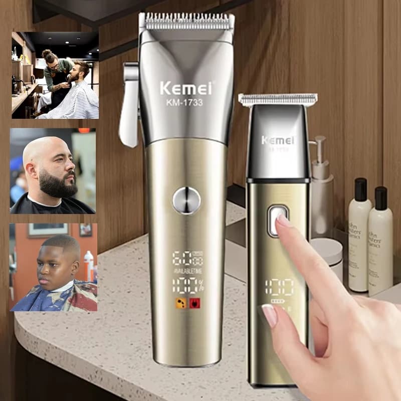 Kemei 1733 kit combinato professionale impermeabile tagliacapelli ricaricabile barba tagliacapelli per uomo kit macchina per taglio di capelli elettrico