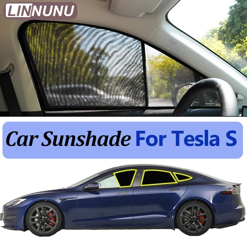 LINNUNU For Tesla model S 2012-2017-2026 Magnetic Car Sunshade Window Curtain Mesh UV Protection privacy Interior Accessories