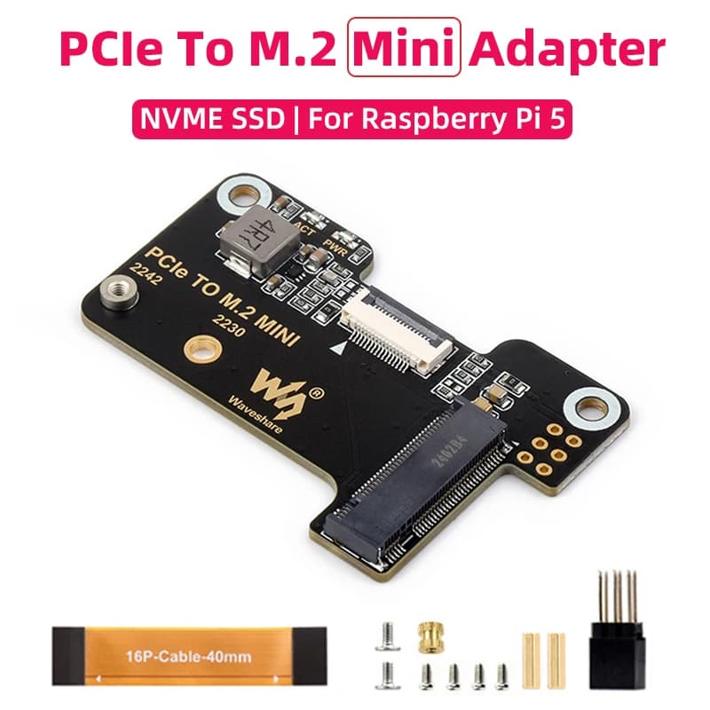 Mini adattatore PCIe a M.2 per Raspberry Pi 5 Supporta protocollo NVMe M.2 Solid State Drive NVMe HAT per Raspberry Pi 5