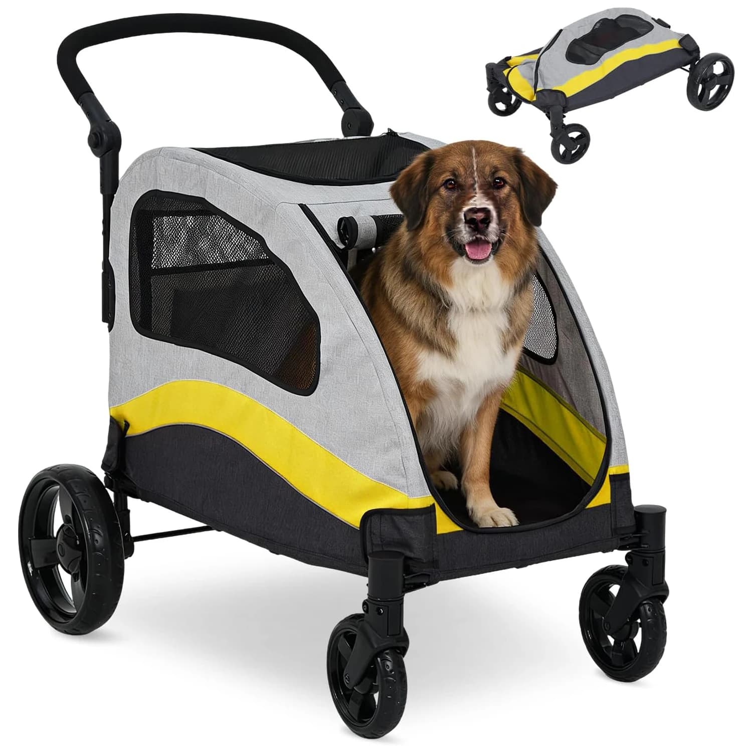 Easy-Wash Pet Wagon Foldable Dog Stroller with Ventilated Design 360° Wheels Adjustable Handle,Storage Pocket,Max Weight 40KG