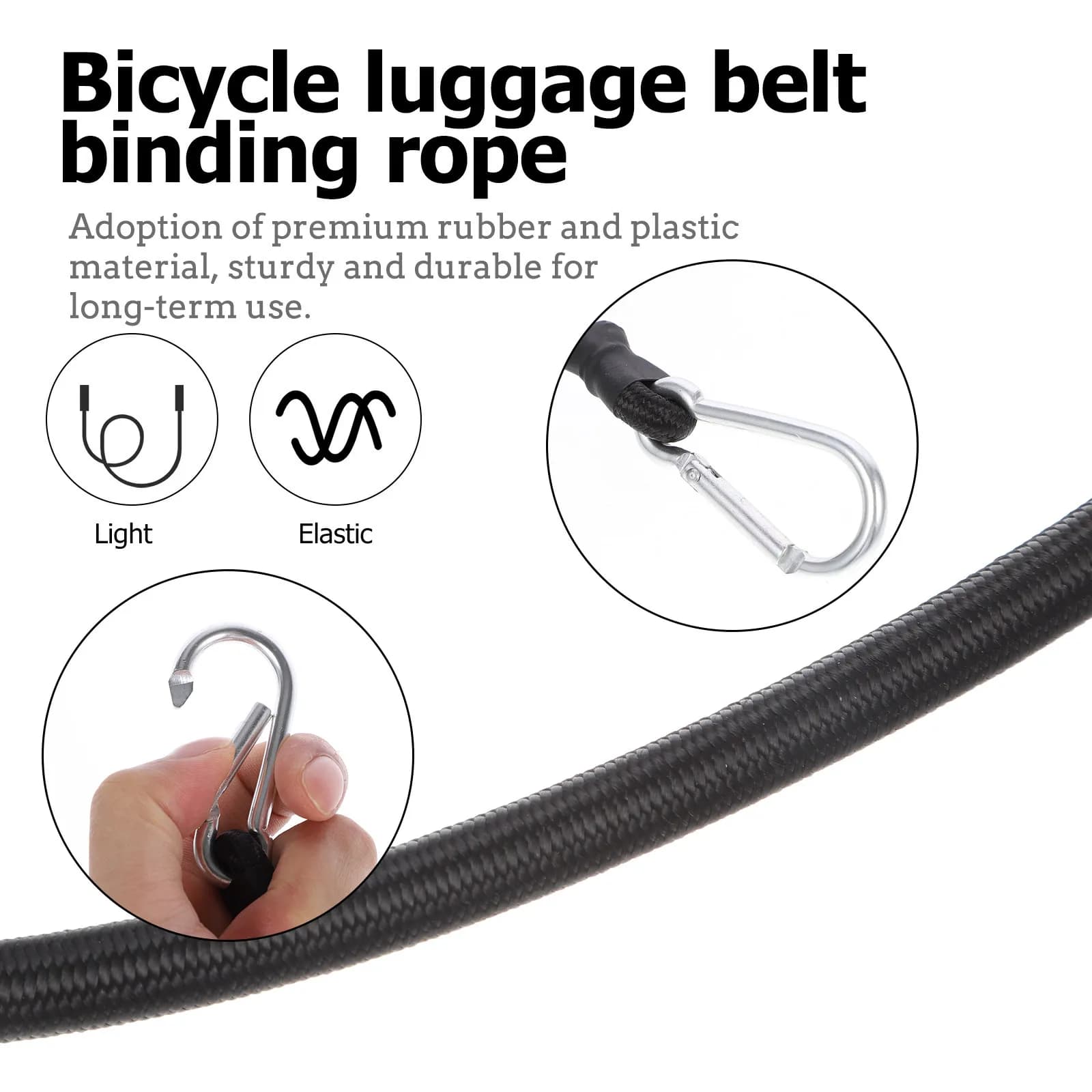 Set di 6 Cinghie Elastiche per Bicicletta, Nere, Resistenti, con Ganci per Fissaggio Carico Moto, Corda Elastica per Fissaggio