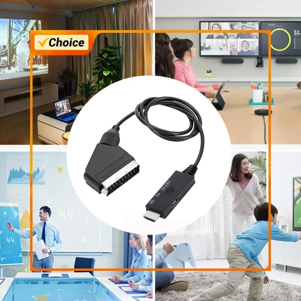 Audio-video plug and play adapter with HDMI compatible USB power cable, HDMI to Scart converter, low power consumption