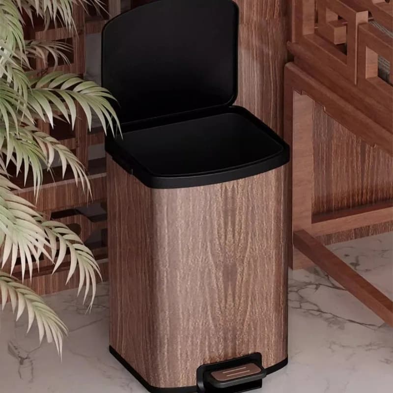 Modern Pedal Trash Can Anti Odor Trash Bin Kitchen Wood Grain Litter Bins with Lid Minimalist Dual-bucket Design Wastebasket