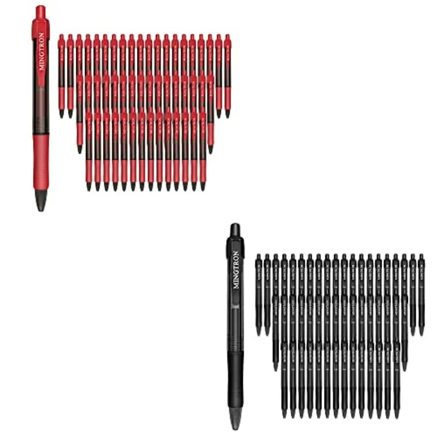 Penne Gel 50 Pezzi Nere + 50 Pezzi Rosse Punta Fine Senza Sbavature per Mancini, Penne a Scatto, Confezione Bulk Retrattile Rollerball