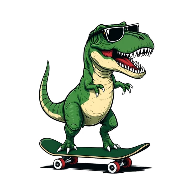 Patch termoadesive Dinosaur Skateboard, Occhiali da sole con dinosauri, Adesivi termotrasferibili Dinosaur Skateboard, Stampe DTF, Transfer termoadesivi