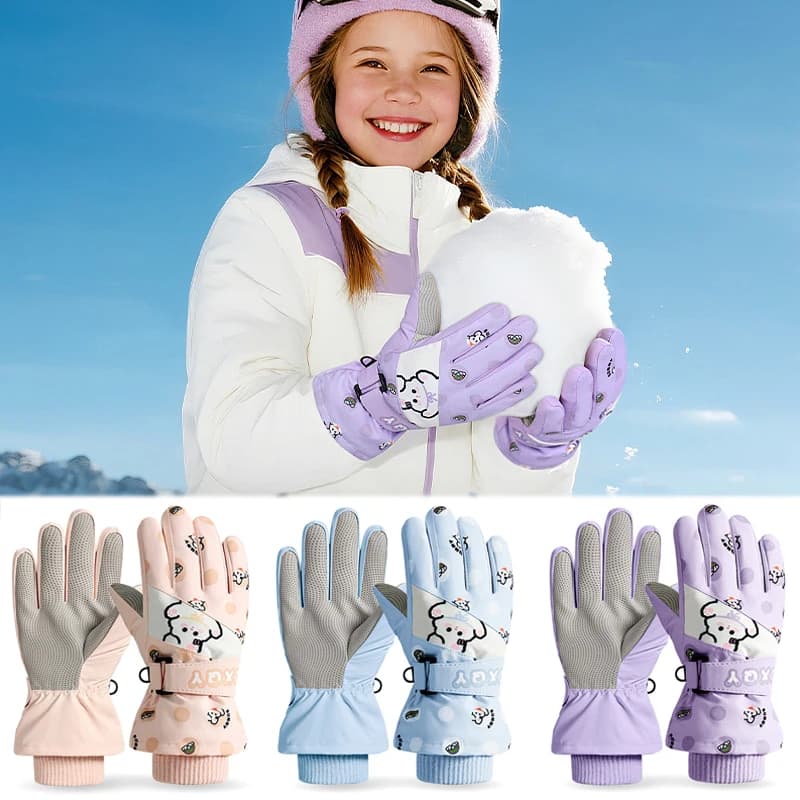 Guanto da sci invernale per bambini Ragazzo Ragazza Guanto con stampa di cartoni animati Guanti da sci caldi foderati in peluche per bambini Sport all'aria aperta Gioco sulla neve Guanto da pattinaggio su ghiaccio