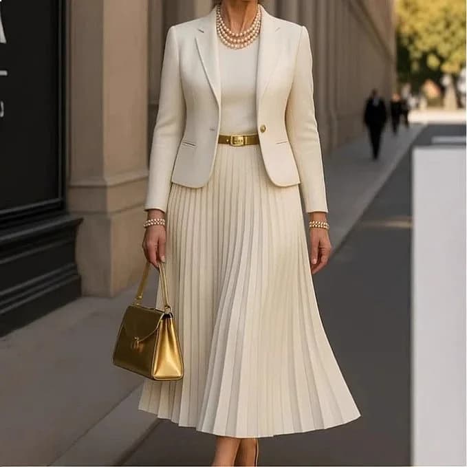 Pure Pleated Maxi Skirt Sets Blazer Long Sleeve Matching Set Jumpsuit Playsuit
