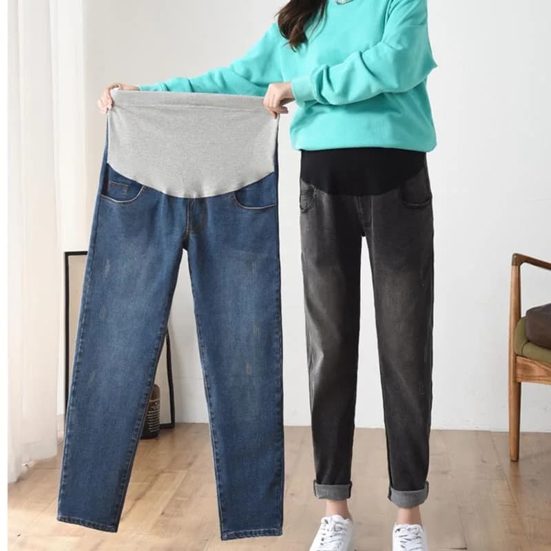 Premaman Jeans Spring and Autumn Fashion Denim Adjustable Footwear Large leg pants for pregnant women