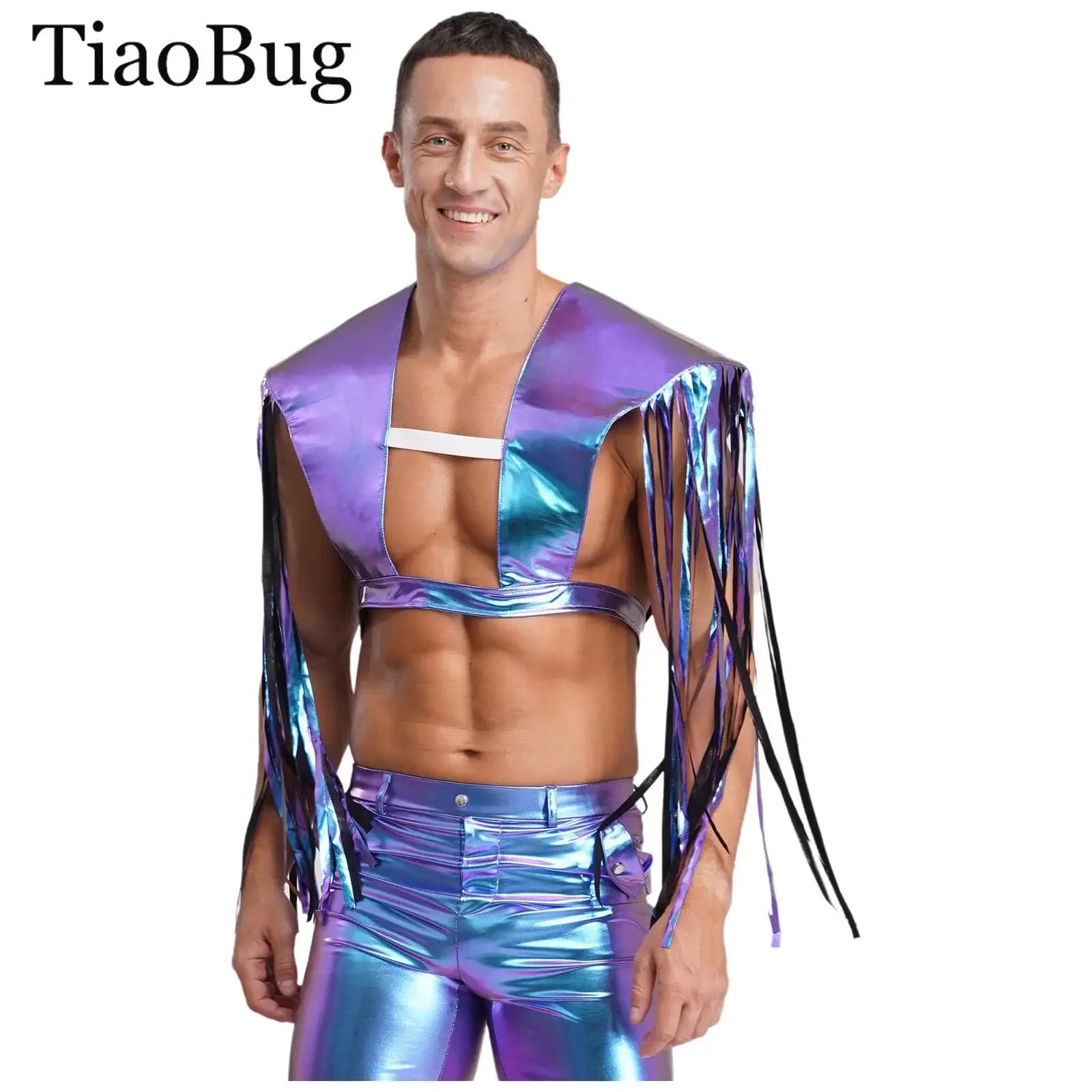 Donne adulte Uomini Lucido Metallico Coprispalle Scialle Halloween Cosplay Punk Gotico Mantello Fantasia Alieno Robot Astronauta Frangia Armatura Scialli