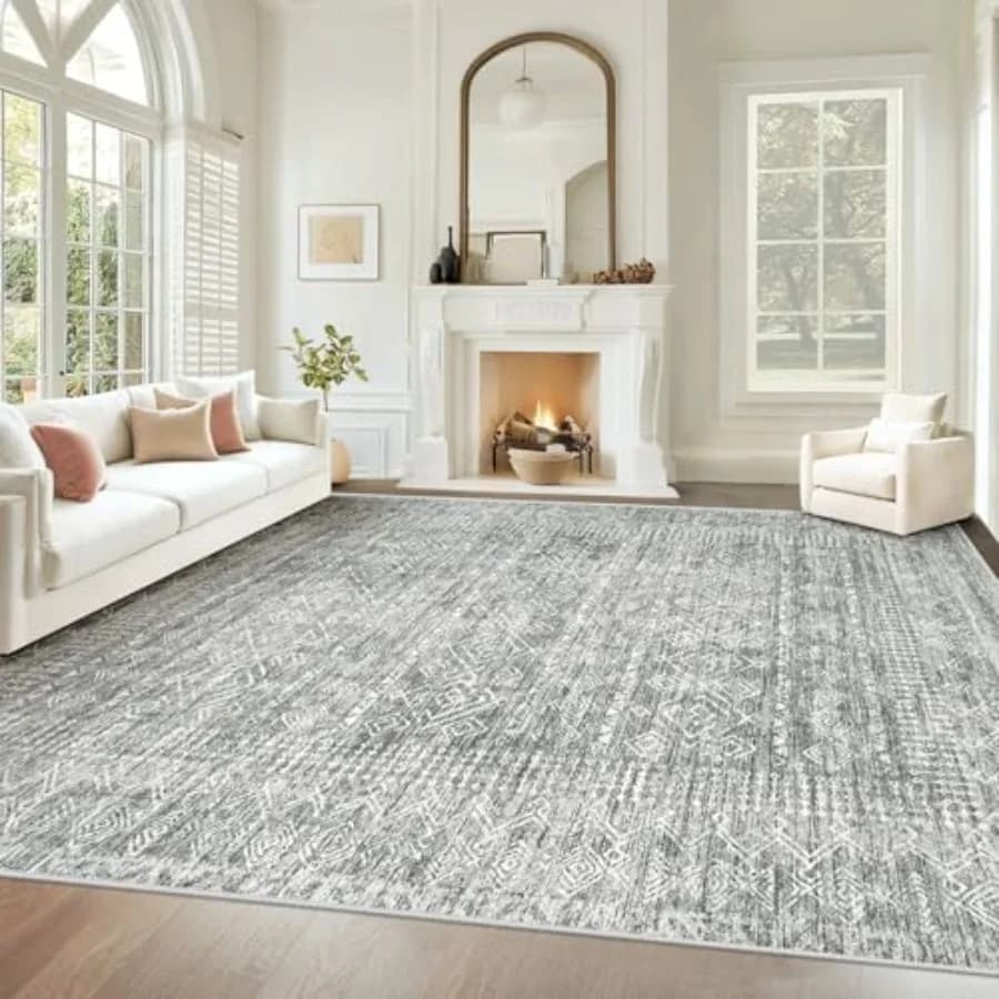 Tappeti per Soggiorno 8x10: Tappeto Marocchino Geometrico Boho Lavabile per Casa di Campagna, Grigio, Antiscivolo, Antimacchia, a Pelo Corto, Morbido