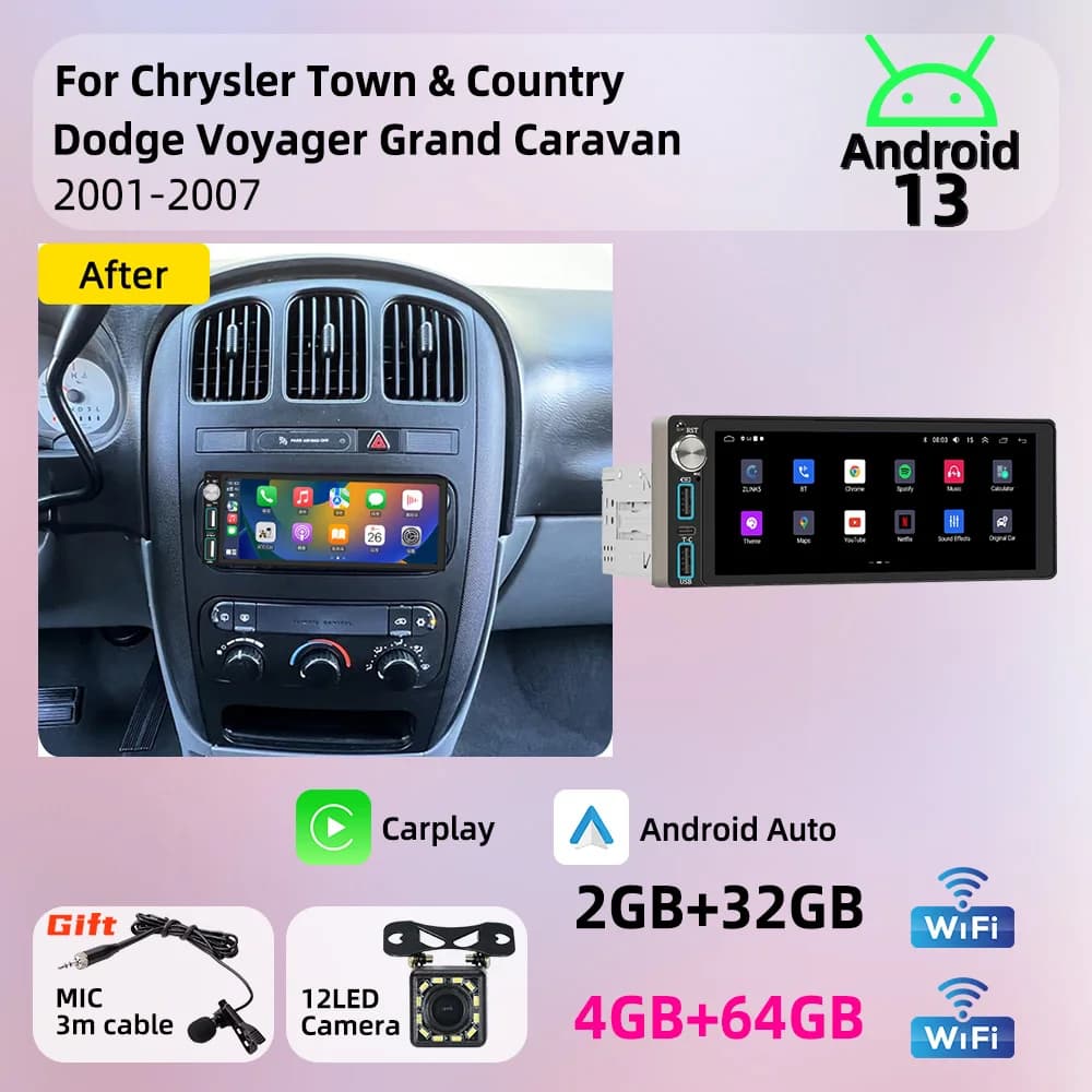 Android Car Multimedia for Chrysler Town & Country Dodge Voyager Grand Caravan 2001-2007 Car Stereo 6.86" 1 Din Radio Autoradio