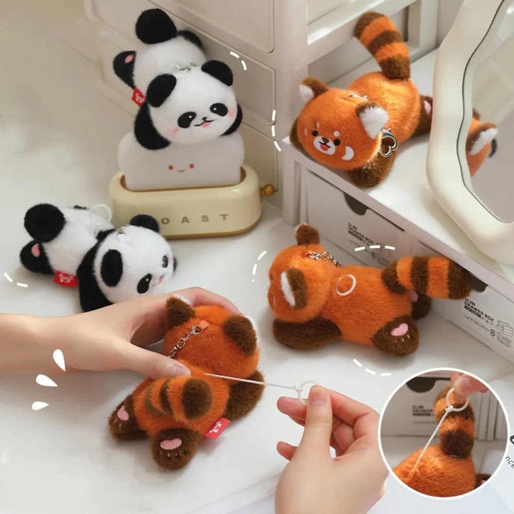 Portachiavi in peluche panda con coda rotante, ciondolo bambola panda, simpatico portachiavi in peluche procione cartone animato, i migliori regali