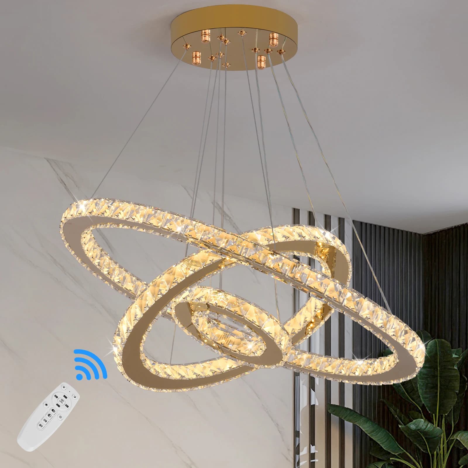 Lampada a sospensione di lusso K9 Anelli a led in cristallo Lampadario Lampada da soffitto a sospensione Decorazioni per la casa Lustre moderno Sala da pranzo Soggiorno