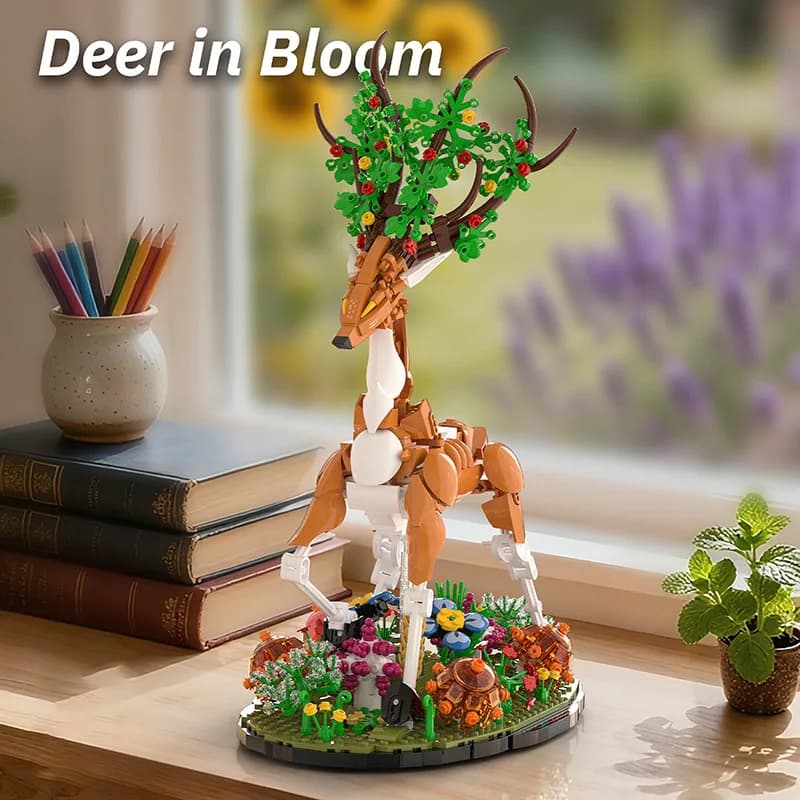 Set di Costruzioni Creativo 1220 Pezzi Cervo in Fiore, Kit di Assemblaggio MOC Modello di Cervo Magico, Giocattoli per Bambini
