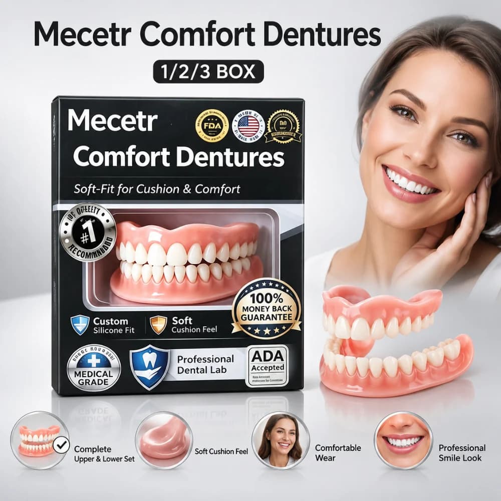 Adjustable Full Denture Set for Adults Upper Lower Silicone Cosmetic Teeth with 20g Thermal Molding Beads Portable Kit