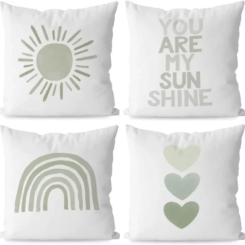 Sun, Rainbow & Heart-Printed Pillow Covers Pattern Cushion Cover Suitable For Sofa Bedroom Car Pillow Cover