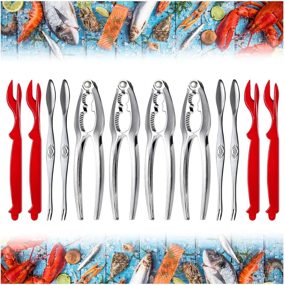 13-Piece Crab Leg & Nut Cracker Set with 4 Lobster Forks, Stainless Steel Tools, and Carry Bag, Dishwasher Safe