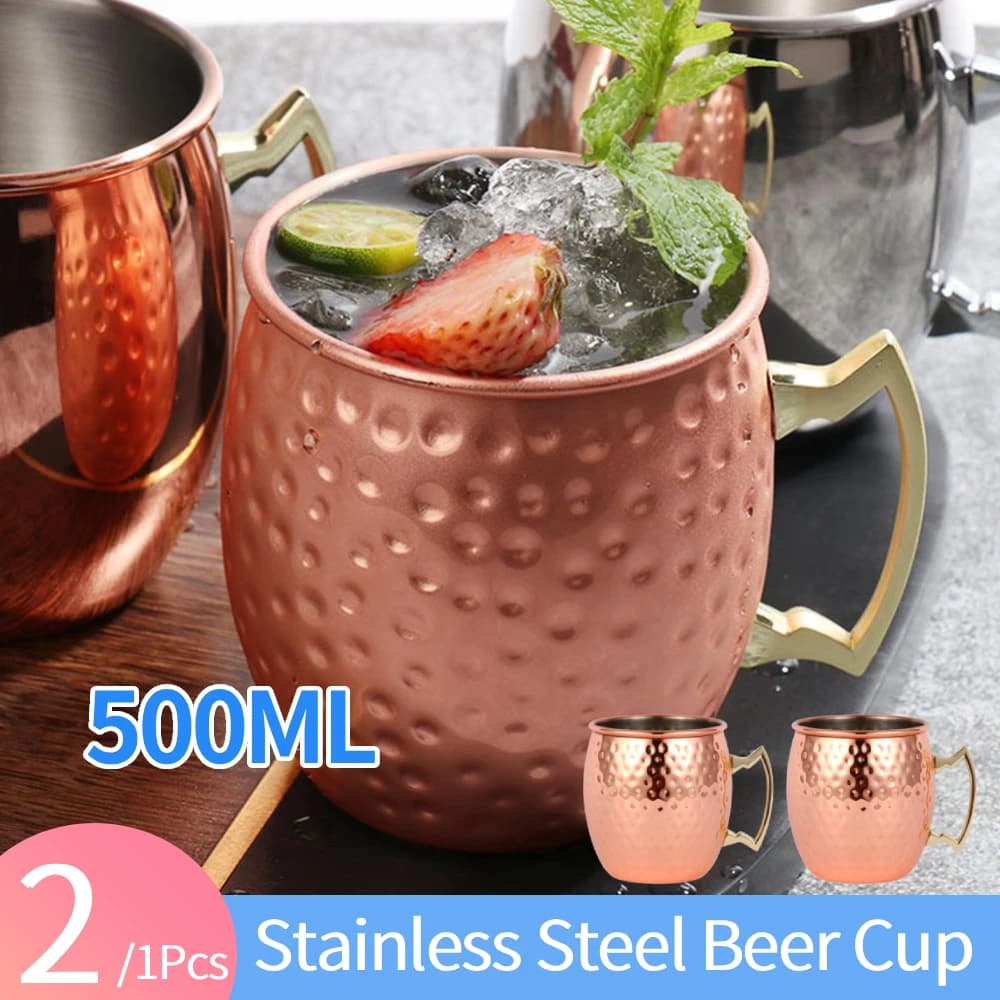 1/2 Pezzi Bicchieri in Acciaio Inox per Birra e Vino, Calici in Rame Antiurto, Bicchieri per Cocktail e Succhi di Grado Alimentare