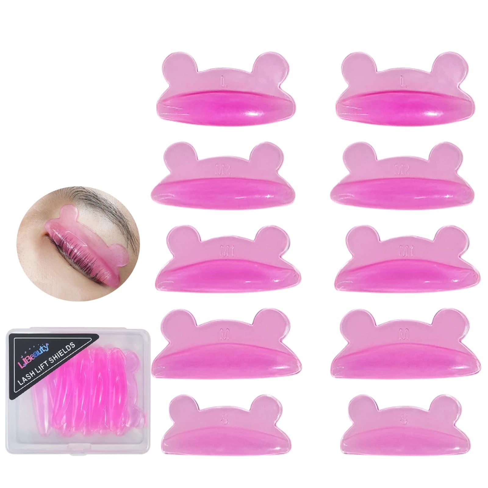 Libeauty 5 Bigodini Paia in Silicone No Collar for Permanent Eyelashes, Shields for Lash Lift, Eyelash Gripping Tools, Makeup Accessories