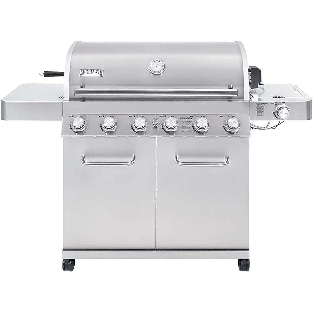 Grill a Gas Propano 6+1 Bruciatori con Bruciatore Laterale, Controlli a Manopola, Termometro Integrato e Kit Girarrosto