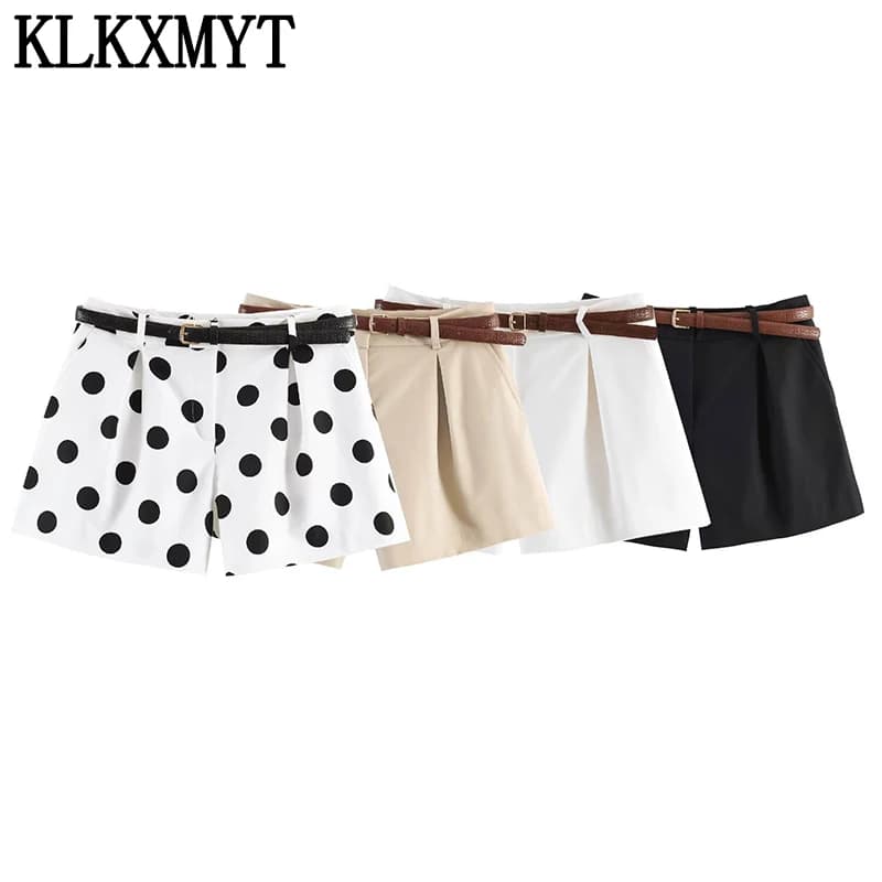 KLKXMYT Pantaloncini da donna alla moda con stampa a pois, vintage a vita alta con cintura, casual, estivi 2026, per le vacanze