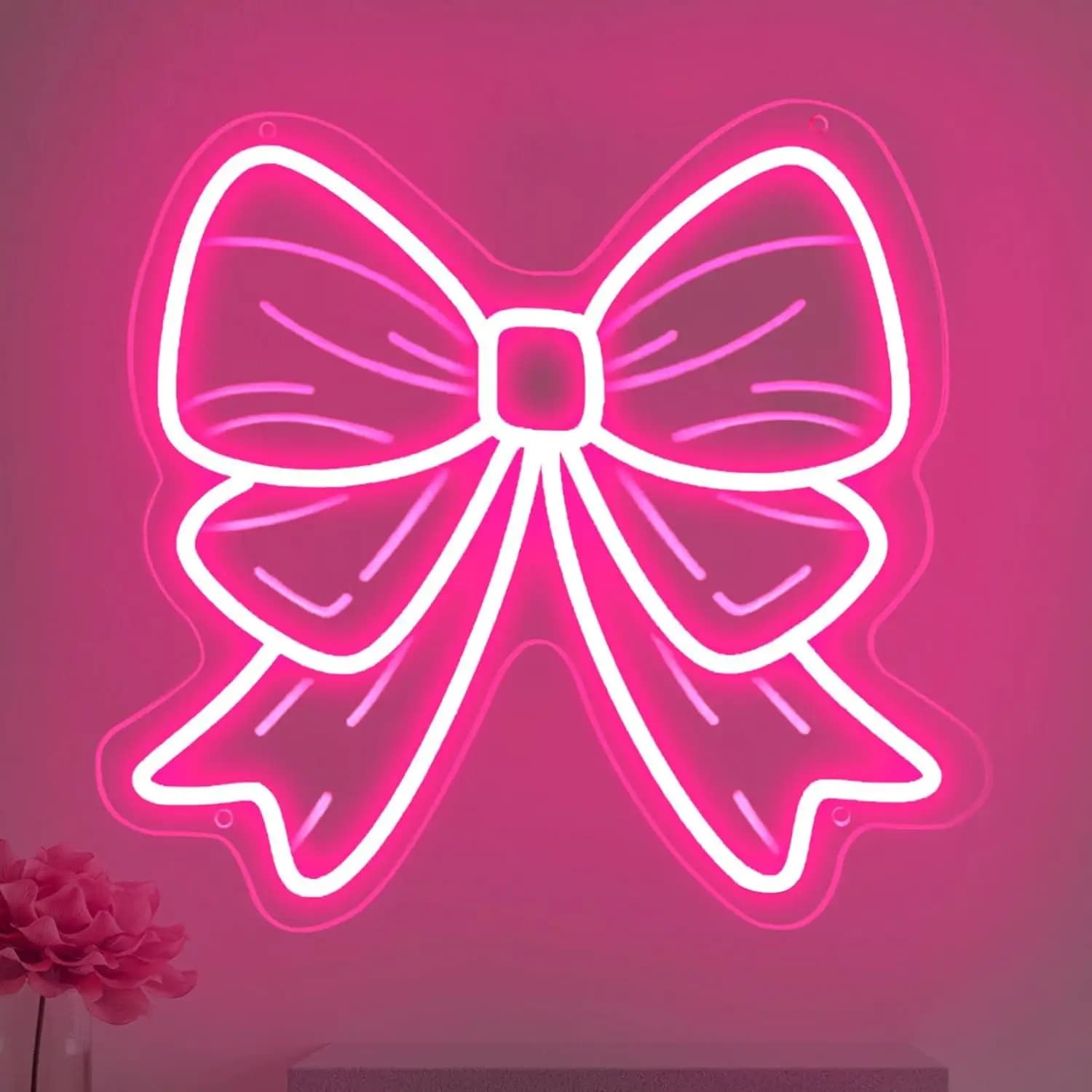 Insegne al Neon a Forma di Fiocco, Luci LED Neon USB Dimmerabili per Camerette, Saloni di Bellezza, Decorazione per Stanze dei Bambini, Regalo di Compleanno, Elegante Arte Murale